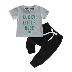 Ensembles de vêtements bébé garçon St Patricks Day tenue à manches courtes col rond lettres imprimer hauts décontracté printemps été pantalon pour tout-petit Streetwear Z0321