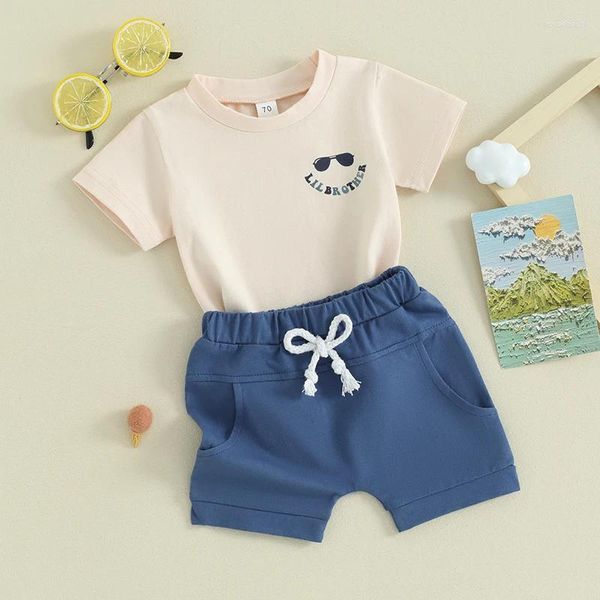 Ensembles de vêtements Baby Boy Summer 2 pièces Round Cou Round Couper Lettre à manches courtes Print T-shirt Tops Elastic Wison Shorts Little Brother Tenue