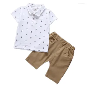 Conjuntos de ropa para bebés, ropa de verano para niños, camisa POLO con solapa y estampado de ancla de barco de algodón, pantalones cortos informales, conjunto de 2 uds para niños de 1 a 5 años