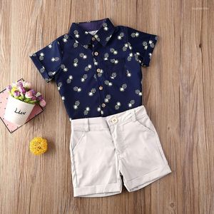 Ensembles de vêtements bébé garçon tenue d'été à manches courtes boutonné ananas imprimé T-Shirts Shorts vêtements de plage décontractés