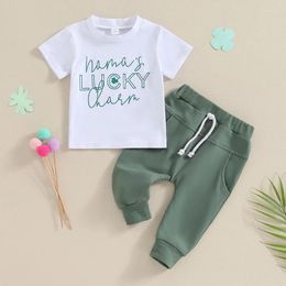 Vêtements Ensembles bébé garçons 2 pièces tenue à manches courtes Crew Couge Lettres Impression T-shirt avec pantalon long été