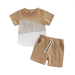 Ensembles de vêtements pour bébés garçons, 2 pièces, pantalon, costume à manches courtes, Patchwork, t-shirts, bretelles blanches, tenue décontractée d'été pour tout-petits