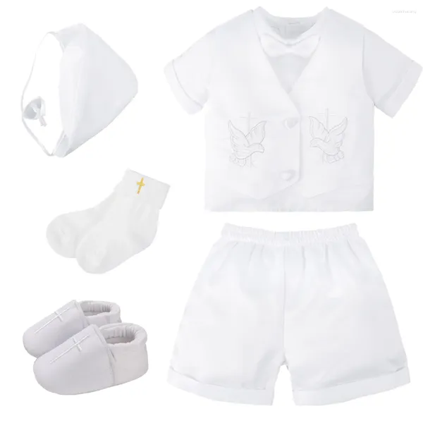 Sets de ropa Baby Boys Baptism Traits Inglinos Cartoño Blanco Nacido de manga corta