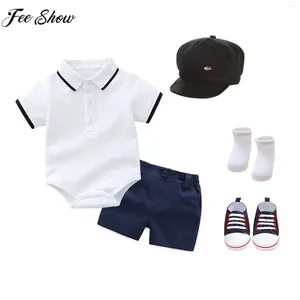 Vêtements Ensembles Baby Boys Baptêmes Gentleman Suit Birthday Wedding Party Party Tentime à manches courtes Coton Coton Morme avec Shorts Capes de casquette Chaussures