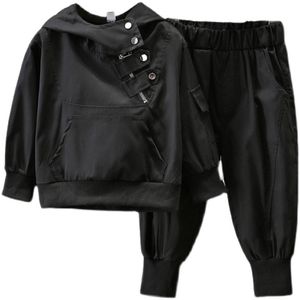 Kledingsets Baby jongens zwarte tracksuit hoodie broek Hooded Half Zip Kids Jogging Suit Kinderwerk Outfits voor Spring Autumn 1 11 jaar 230524