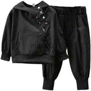 Ensembles de vêtements Bébé Garçons Noir Survêtement À Capuche + Pantalon Ensembles À Capuche Demi Zip Enfants Costume De Jogging Enfants Tenues De Travail Pour Printemps Automne 1-11 Ans J231020