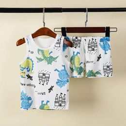 Kledingsets babyjongens set zomer peuter cartoon cartoon dier casual tanktop shorts pyjama suit korte mouwen 2 3 4 5 6 7y