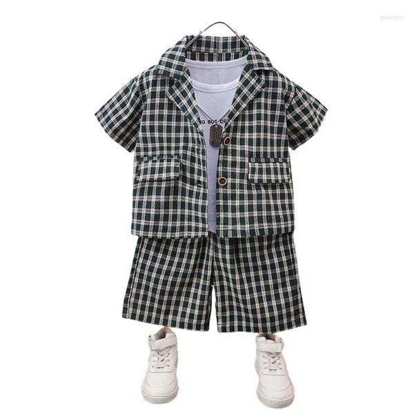 Ensembles de vêtements Vêtements pour bébés garçons Vêtements d'été pour enfants Costume à carreaux à manches courtes Chemises à carreaux Manteaux T-shirt Tops Shorts Pantalons Casual 3pcs Tenues