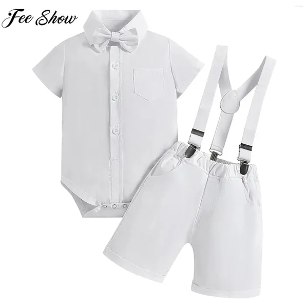 Sets de ropa Baby Boys Cotton Gentleman Baptism Baptism Birthday Fiesta de bodas Camiseta de manga corta Compero con pantalones de bote Pantalones Pitada de lazo