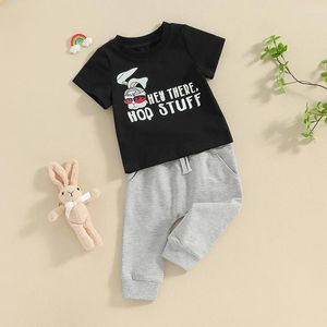 Ensembles de vêtements pour bébés garçons tenue de Pâques lettre d'été imprimé t-shirt à manches courtes pantalon élastique mignon
