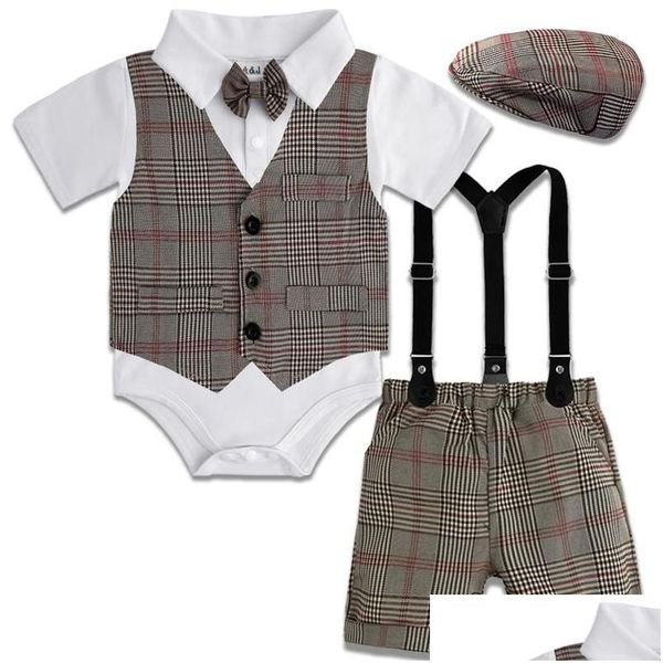 Ensembles de vêtements bébé garçons gentleman tenue infantile britannique vintage enfant en bas âge plaid mariage fête d'anniversaire cadeau costumes 4pcs drop livraison k dhlqu