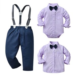 Kledingsets Baby Jongens Gentleman Outfits Pakken Shirt Met Lange Mouwen Bretels Broek Strikje Kleding Set 230830