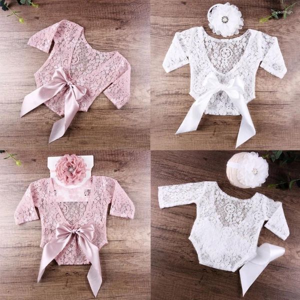 Juegos de ropa Baby Bird Birs Lace Lace Romper Flower Diadema Jueño Bodysuit Bodysuit Floral Hairband for Head Wrap Turban Headwear cos