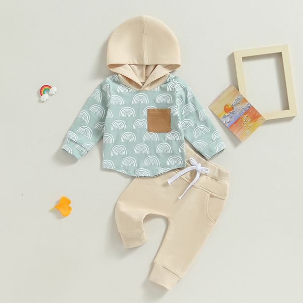 Conjuntos de ropa Baby Boys Girls Trajes Otoño Invierno Ropa para niños Estampado de arco iris Manga larga Sudadera con capucha Pantalones 2 piezas para niño Chándal 230901