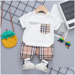 Vêtements Ensembles Bébé Garçons Filles Plaid Toddler Infant Vêtements D'été Enfants Outfit À Manches Courtes Casual T Shirt Shorts Drop Delivery Matern Dhnjy