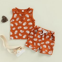 Ensembles de vêtements bébé garçons filles coquille imprimé sans manches débardeurs poches latérales Shorts 2 pièces tenues ensemble de vêtements vêtements