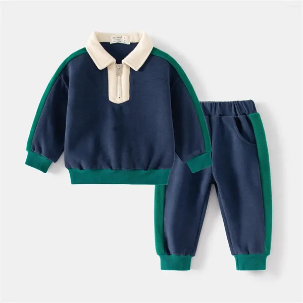 Ensembles de vêtements Bébé Garçon Infantile Enfant Enfant Chaud Polaire Accueil Costume Hiver Printemps Automne Vêtements 1-5Y Revers Épissage Deux Pièces Ensemble