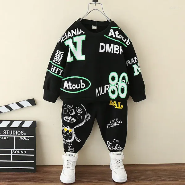 Conjuntos de ropa Baby Boys Carta Impreso Suéter Pantalones Conjunto Otoño Niños Con Capucha Ropa de Abrigo Tops Pantalones 2 UNIDS Trajes Traje de Traje de Niños