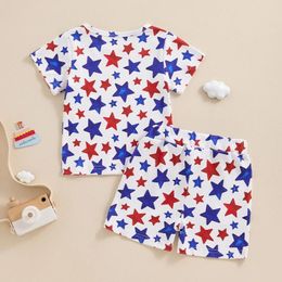 Ensembles de vêtements Baby Boys Memorial Day Turnits Star Imprimer des manches courtes T-shirt et shorts élastiques pour vêtements de vacances en 2 pièces