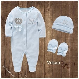 Kledingsets Baby Boys Rompers Royal Crown Prince met Cap Gloves Infant Born Girl onepieces Footies Algemene pyjama's Velour 220830