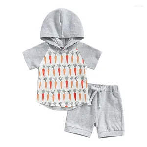 Ensembles de vêtements Baby Boys Shorts Set Carrots T-shirt à capuche imprimé avec une tenue d'été élastique