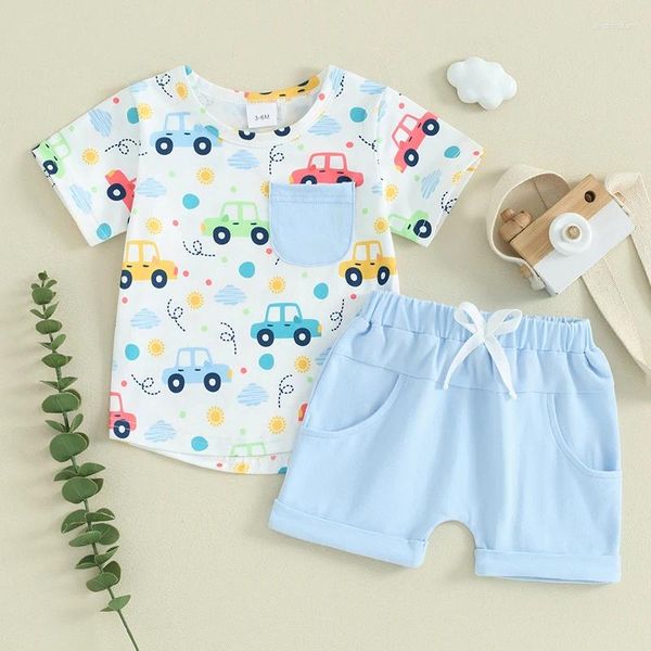 Conjuntos de ropa Conjunto de pantalones cortos para bebés, camiseta con estampado de coche de manga corta y cintura elástica, traje informal de verano 3M-3Y