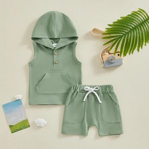 Ensembles de vêtements pour bébés garçons, ensemble de shorts, gilet à capuche sans manches avec taille élastique, tenue d'été