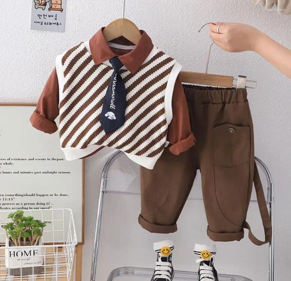 Sets de ropa Baby Boys Spring Autumn School Outfits Camisetas de chaleco de punto a rayas Pantalones de tres piezas