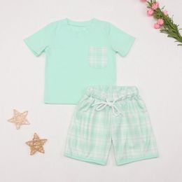 Ensembles de vêtements Bébé Garçons Vêtements d'été Ensemble Body Vert Treillis Costume Babi T-shirts Enfants Menthe Shorts Enfant Enfants 1-8T Tenues