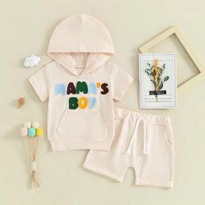 Ensembles de vêtements pour bébés garçons de broderie d'été lettres à manches courtes t-shirts à capuche avec shorts pour enfants enfants décontractés