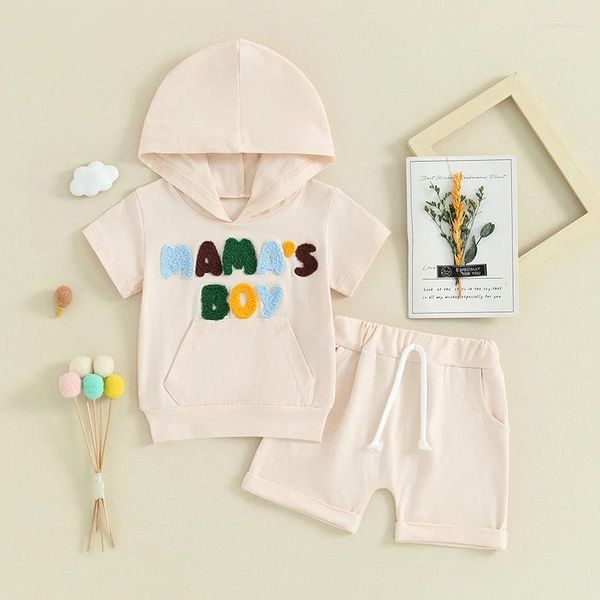 Sets de ropa Baby Boys Summer Bordery Bordery Camisetas con capucha con capucha con pantalones cortos para niños pequeños