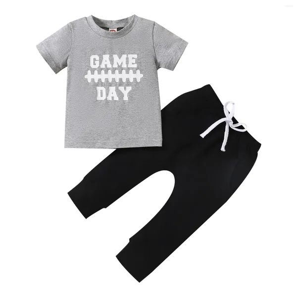 Ensembles de vêtements Bébé Garçons Tenue d'été Gris T-shirt à manches courtes à manches courtes Pantalon décontracté noir