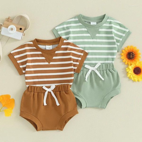 Ensembles de vêtements Baby Boys Tenues d'été Stripe Stripe à manches courtes Tops T-shirts et Shorts de taille élastique 2 PCS Vêtements pour 0-18 mois