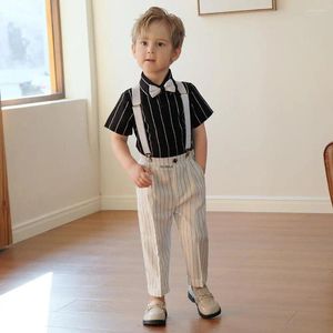 Vêtements ensembles bébé garçons Summer Pographe Dress Child's Day's White Stripe Performing Performance Suit Kid