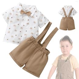 Kleding Sets Baby Jongens Zomer Korte Outfit Mouw Tops Elastische Shorts Kaki Casual Pak Uitje Dragen