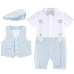 Kledingsets Baby Boys Wedding Outfit Infant Doop Doop Gentleman Set Verjaardagsfeest Formele dooppak Suspender Bow Tie Romper 3pcsclot