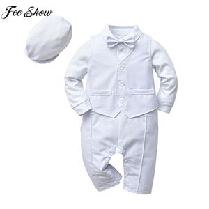 Ensembles de vêtements Bébé garçons Blanc Bloptening Rompers Set à manches longues Bowtie Mentlemen Suit Mariage Birthday Baptême Baptraphy Vêtements 230605