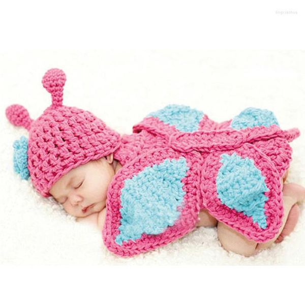 Ensembles de vêtements bébé papillon chapeau cape costume ensemble fille née pographie accessoires infantile crochet animal bonnet vêtements pour po shoot