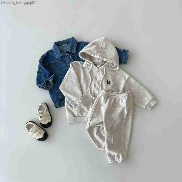 Ensembles de vêtements Vêtements de sport décontractés pour bébés Veste à capuche zippée en coton pour enfants + pantalon de jogging costume 2 pièces / ensemble Vêtements de sport décontractés pour enfants Z230717