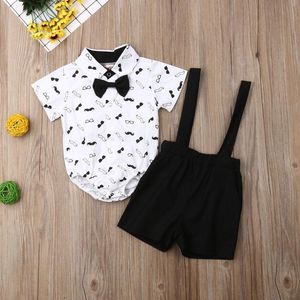 Kleding Sets Baby Kinderkleding Jongen Bruiloft Drankende Formele Partij Vlinder Tie Romper Tops + Overalls Shorts Pak Outfit Tuxedo