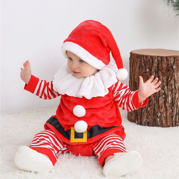 Ensembles de vêtements Vêtements de Noël pour bébé Tenues Costume de Père Noël pour bébés garçon fille barboteuse à manches longues hauts et chapeau 3PCS vêtements nés 231130