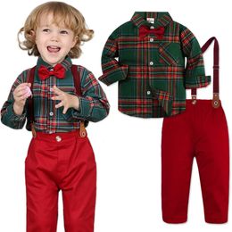 Kledingsets Baby Kerstoutfit Jongen Kinderen Gentleman Formeel Pak Peuter Bretels Kledingset Baby Feestjurk Shirt 231108