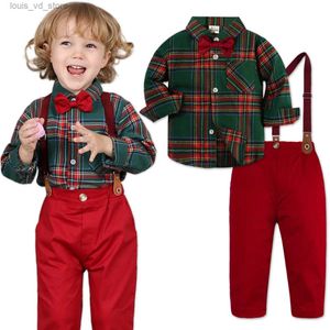 Kledingsets Baby Kerstmis Outfit Boy Kids Gentleman Formeel pak Peuter Suspenders Suspenders Kledingset Infant Party Shirt T240415