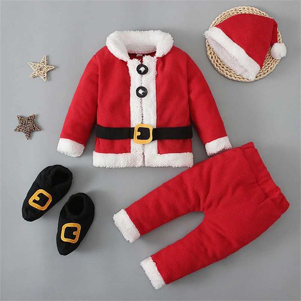 Conjuntos de ropa Trajes de Navidad para bebés, niño pequeño, niña, disfraz de Papá Noel, pantalones superiores de manga larga, sombrero y traje de calcetín, ropa de bebé recién nacido de Navidad