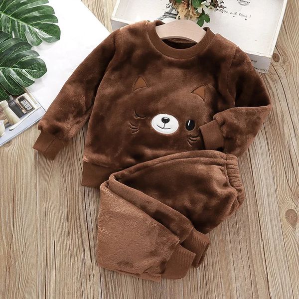 Vêtements Ensembles de vêtements de bébé garçon pyjamas ensemble d'automne d'hiver épaissison flanelle pour tout-petit carton chaud