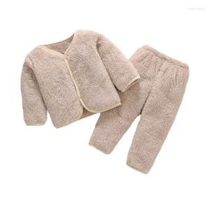 Ensembles de vêtements pour bébés garçons et filles, tenues à manches longues, manteau épais en flanelle, pantalons doux, 2 pièces de 0 à 18 mois