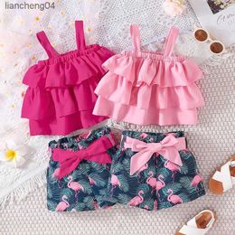 Ensembles de vêtements Ensemble de vêtements pour bébé 6 mois - 3 ans sans manches Croptop et dessin animé Flamingo Shorts Outfit Costume de vêtements pour enfants nouveau-né fille