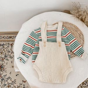 Ensembles de vêtements Ensemble de vêtements pour bébés Pull tricoté pour bébé fille Pantalon à bretelles 2023 Automne Coréen Garçons Filles Respirant Et Polyvalent