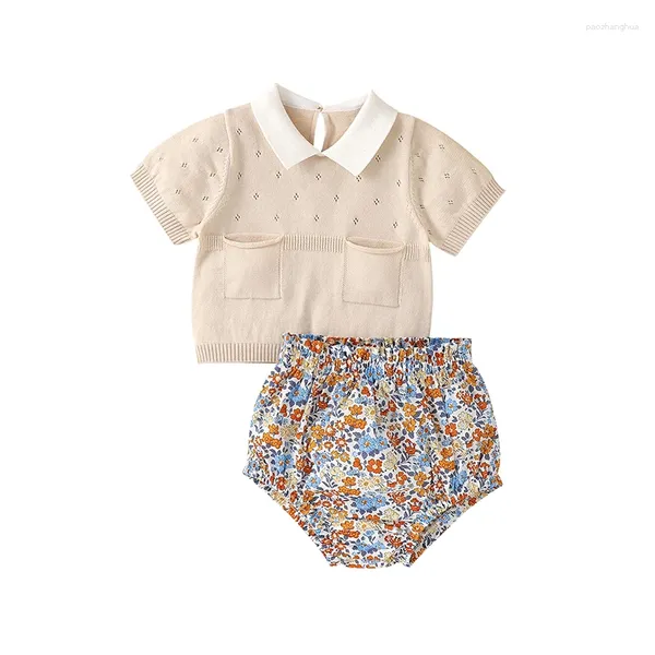 Conjuntos de ropa Ropa para bebés Verano para niñas pequeñas Camiseta con mangas Pantalones florales Trajes Trajes 0-18 m Nacido Infantil de punto Outwear Traje