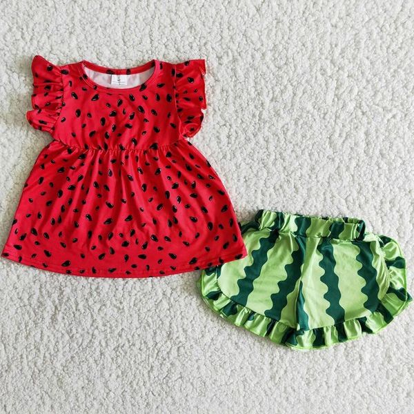 Ensembles de vêtements Vêtements pour bébés Pastèque Mignon Filles Boutique d'été Enfants Flutter Manches Shorts Tenue pour tout-petits